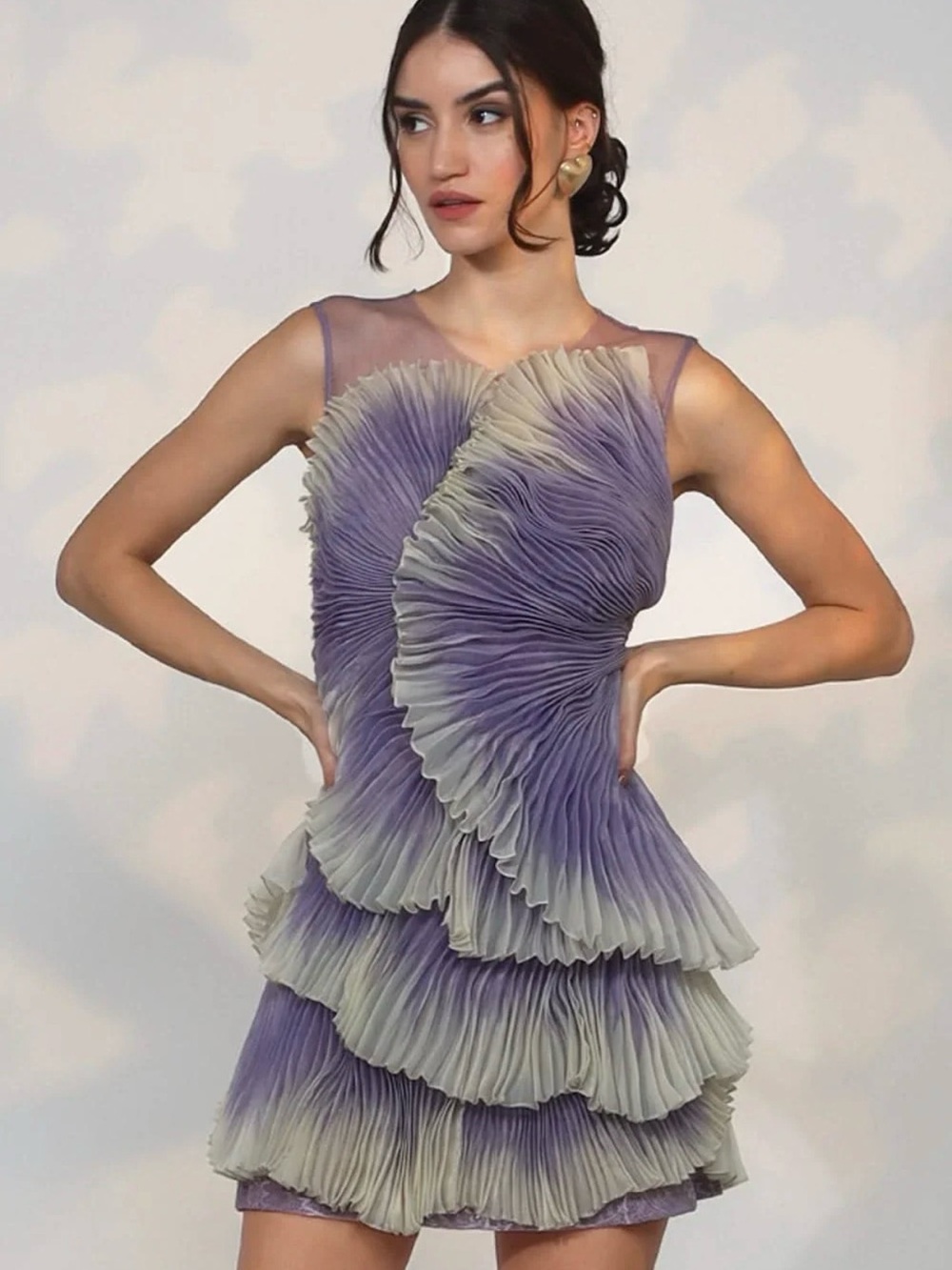 Geisha Designs Lea Lavendar Mini Dress with Ruffle Layers Size 4